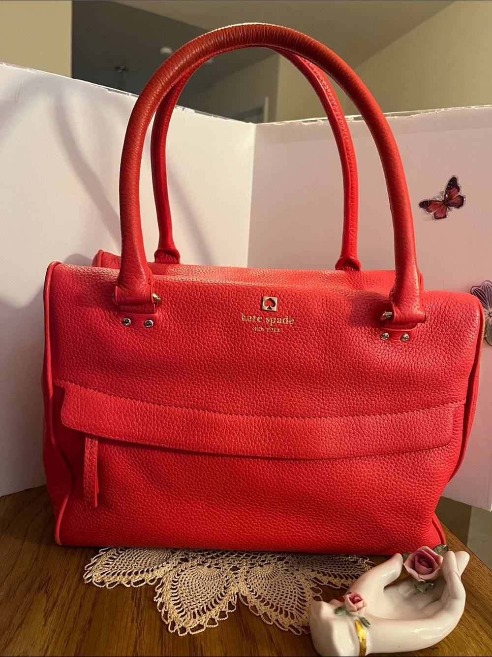 kate spade Red/ OrangeNew York Grant Park Shelby Pebbled Leather Tote
